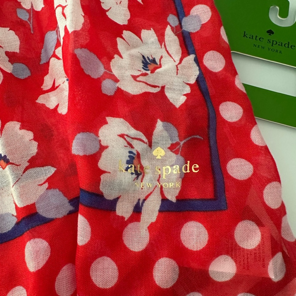 Kate Spade springtime floral red, blue and white oblong scarf 🧣 NWT. - Picture 6 of 8